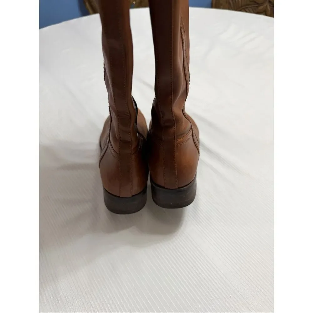 Coach Easton Women’s Tall Tan Leather Buckle Zip Riding Boots Size 8.5 8 1/2 B